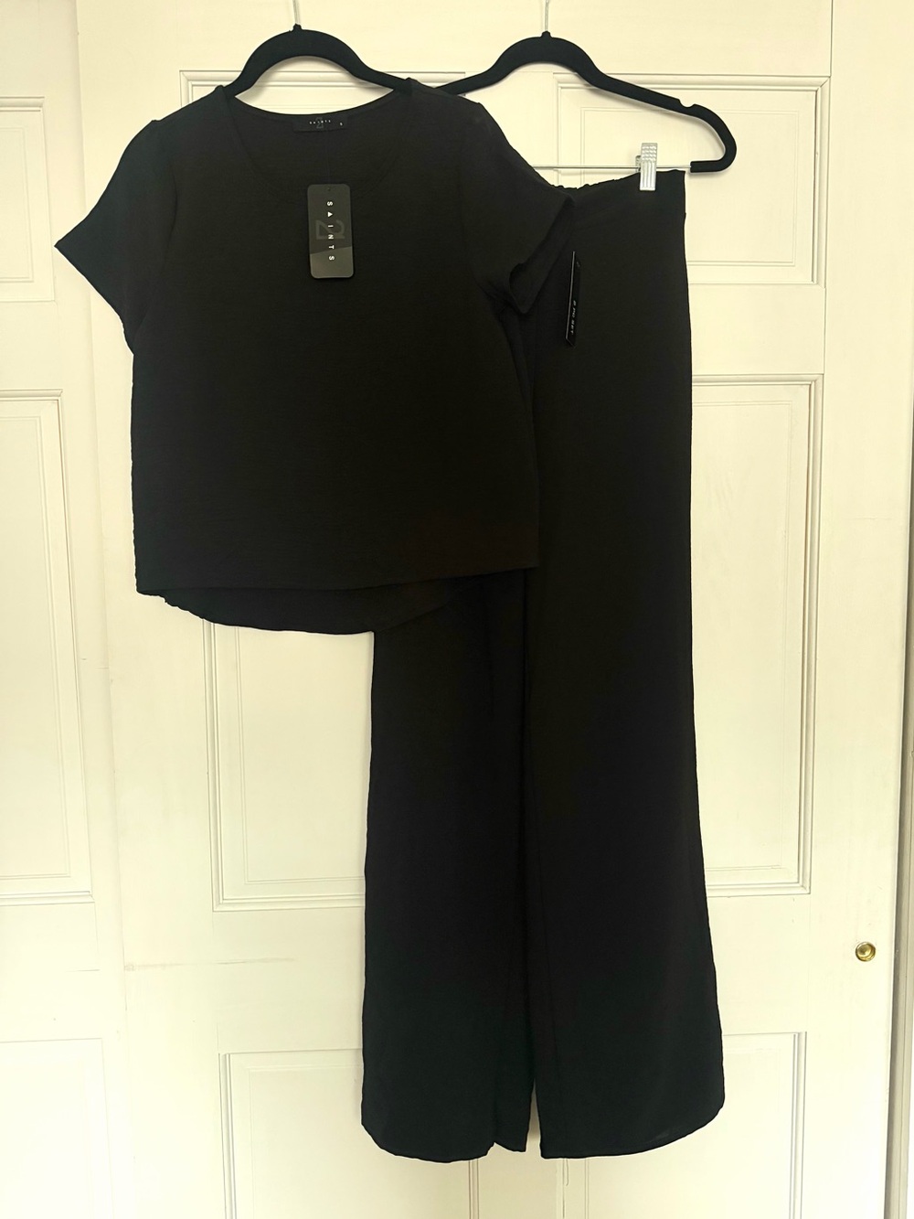 NWT |  21 Saints Black 2-Piece Matching Lounge Set | SS Top & Wide Leg Pants | S